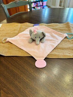 Modern Baby Pink Floral Elephant Lovey Plush Security Blanket Blankie 12" Rattle